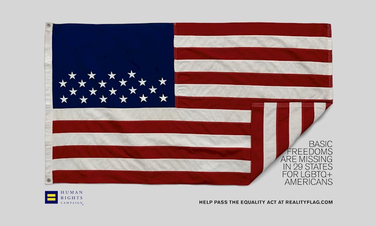 Human Rights Campaign for Equality Act with support from WPP. Image shows American flag with stars removed