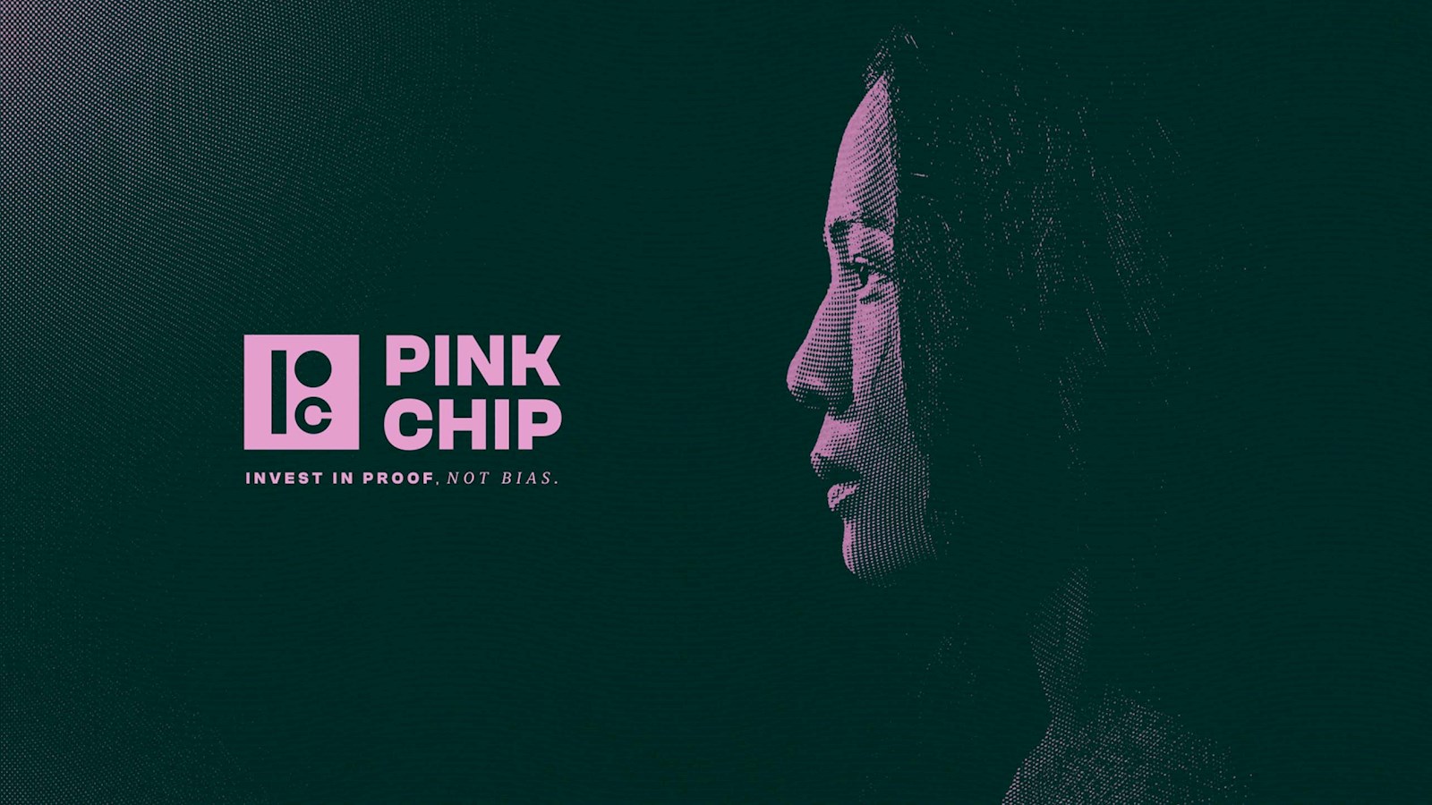 Black and pink graphic of a woman in profile with the copy 'Pink Chip'