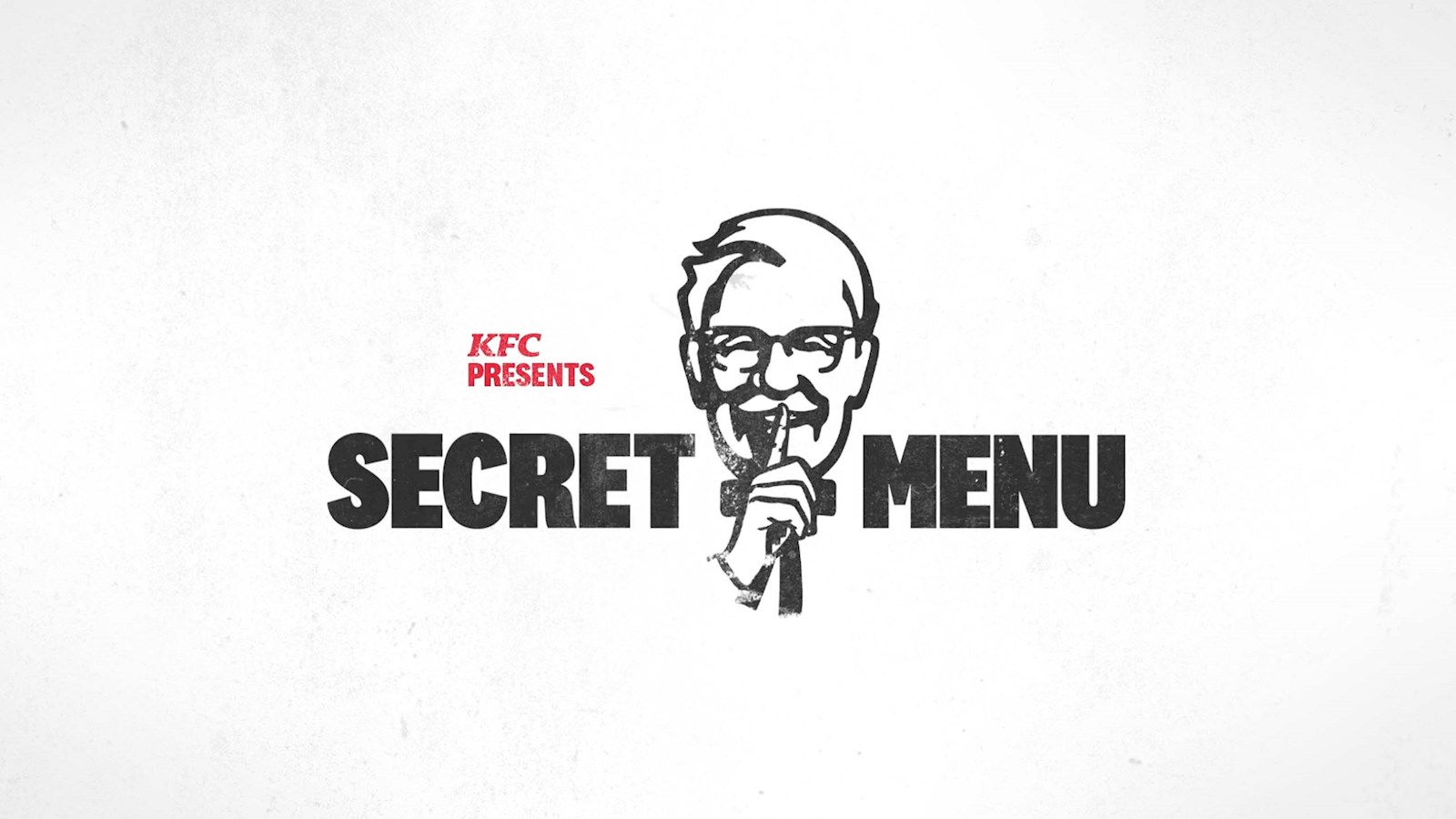 A black and white graphic of KFC Colonel Sanders shushing and the text 'KFC Secret Menu' 